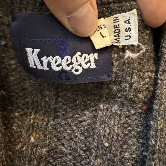 Vintage 1970s Kreeger Unisex Gray Donegal Wool Dark Academia Chunky Cardigan L - Picture 11 of 11